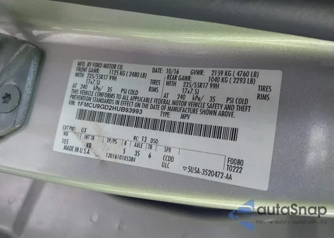 2017 Ford Escape Se from USA, damaged, VIN 1FMCU9GD2HUB93993